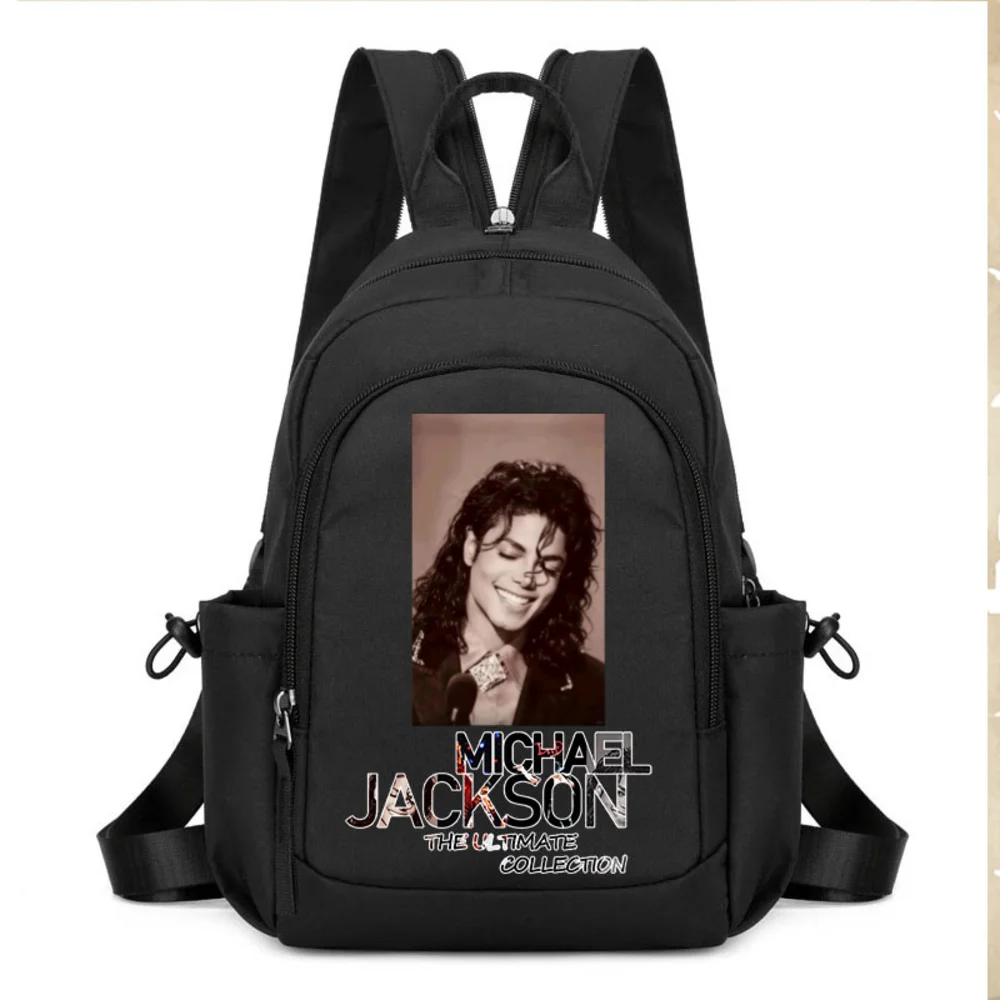 Sac à dos MJ Black pour l'école, sac de poitrine, sac bandoulière, portefeuille Michael Jackson, sac à fermeture éclair bidirectionnelle Anime Black, imperméable