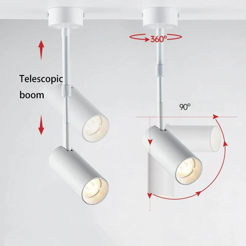 Focos Led, foco montado en superficie, lámpara de techo telescópica de brazo largo, ángulo ajustable, línea de suspensión de varilla larga COB Foco