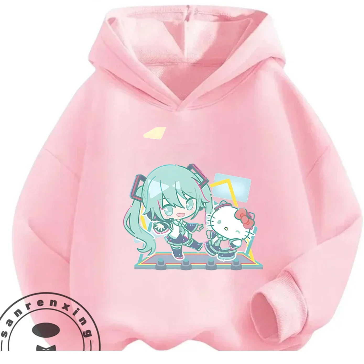 Plain Casual Hooded Sweatshirt Hatsune Miku Elegant Anime Motif Minimalist Daily Street Outerwear For 3 14 Years - view 3