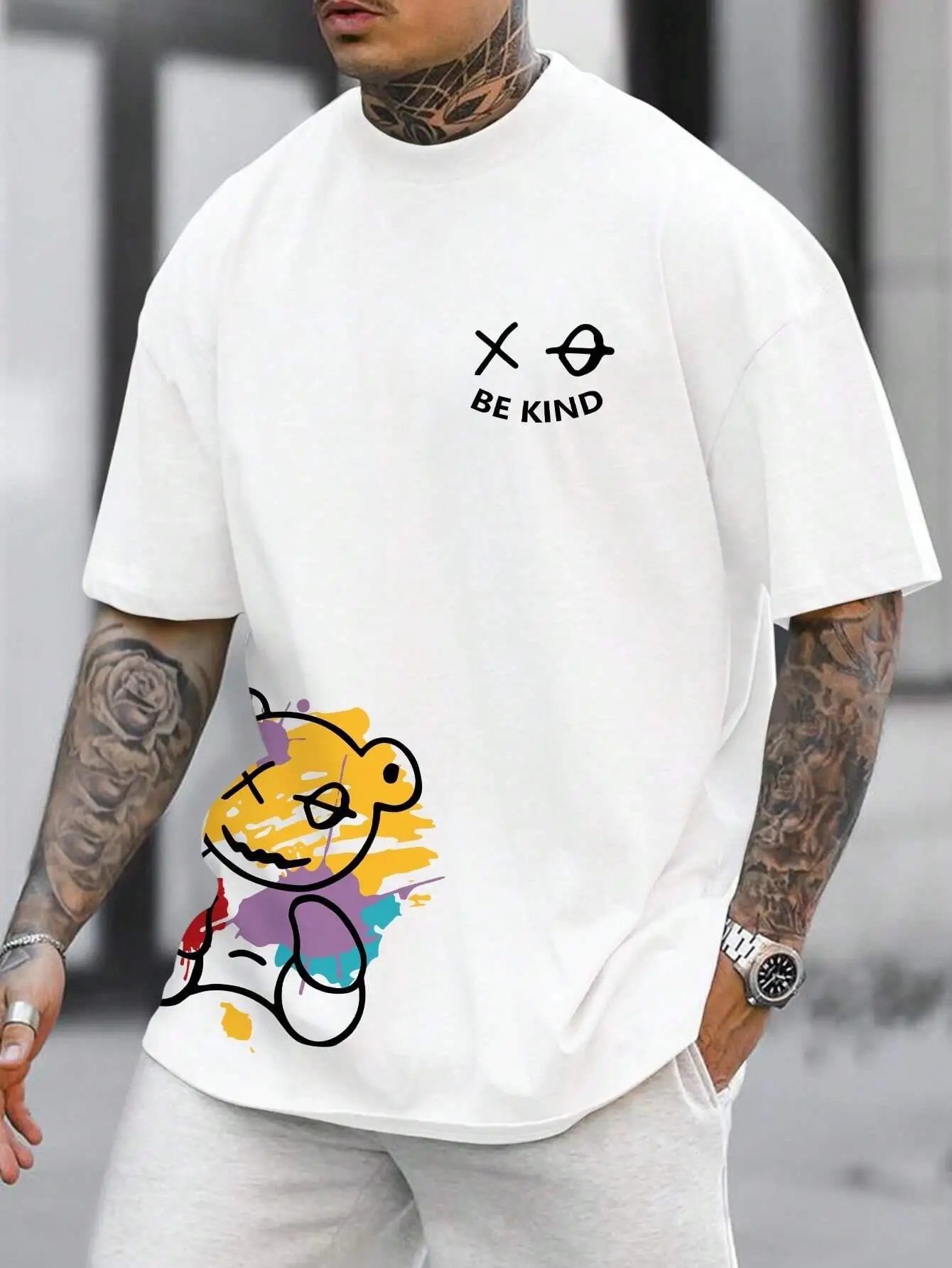 Minimalist Doll Bear Pattern Design Print Mans T-Shirts Fitting Oversized T-Shirt Leisure Soft Tshirt Pleasure Breathable Tops