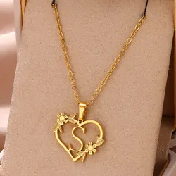 A-Z Lettres En Acier Inoxydable Bijoux Initiales Coeur Pendentif Collier Pour Femmes Amour Tour De Cou Première Lettre Accessoires