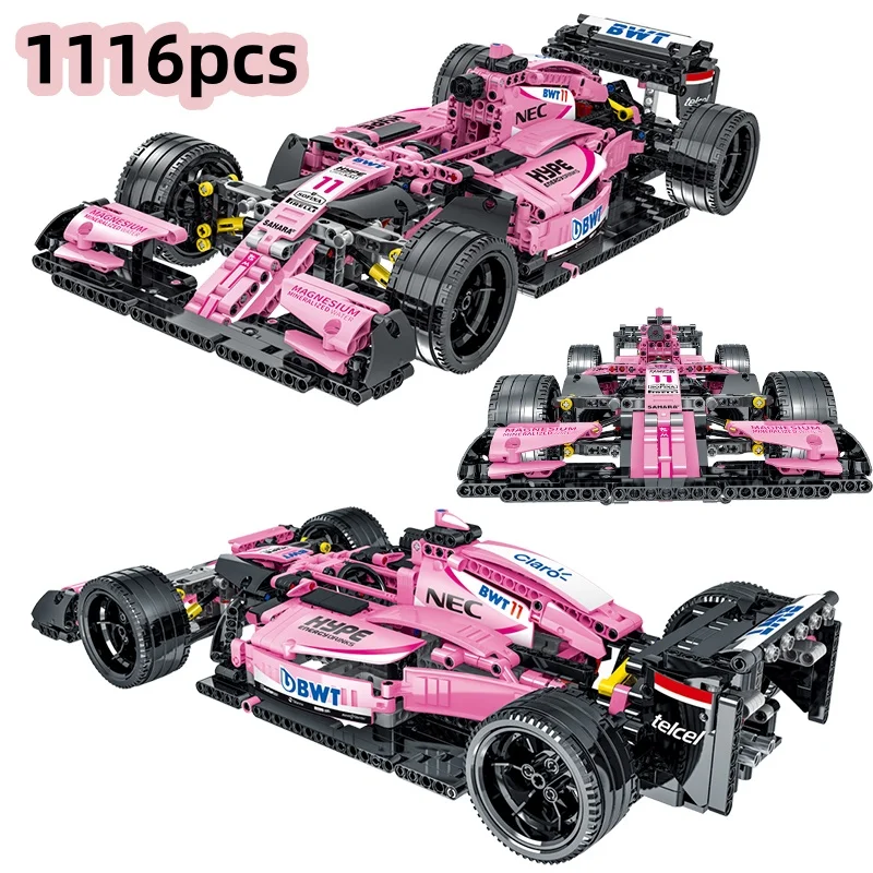 

Технический суперкар, модель гоночного автомобиля, розовый F1, строительные блоки, городские скоростные чемпионы, комплект автомобиля, кирпичи, игрушка, подарок на день рождения для мальчика