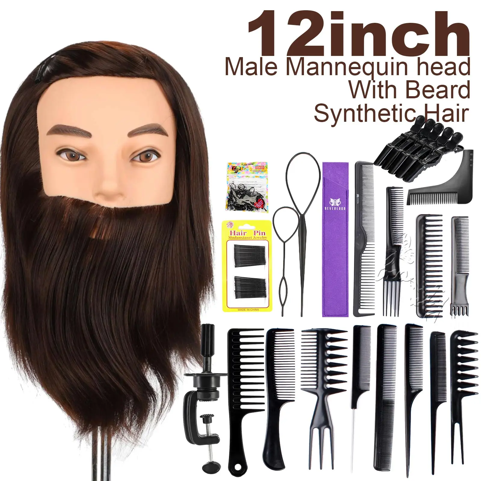 Synthetic Hair Male Men Mannequin Doll Head Beard for Hairdressers Salon Hairdressing Male Training Heads for Cutting Wig Head