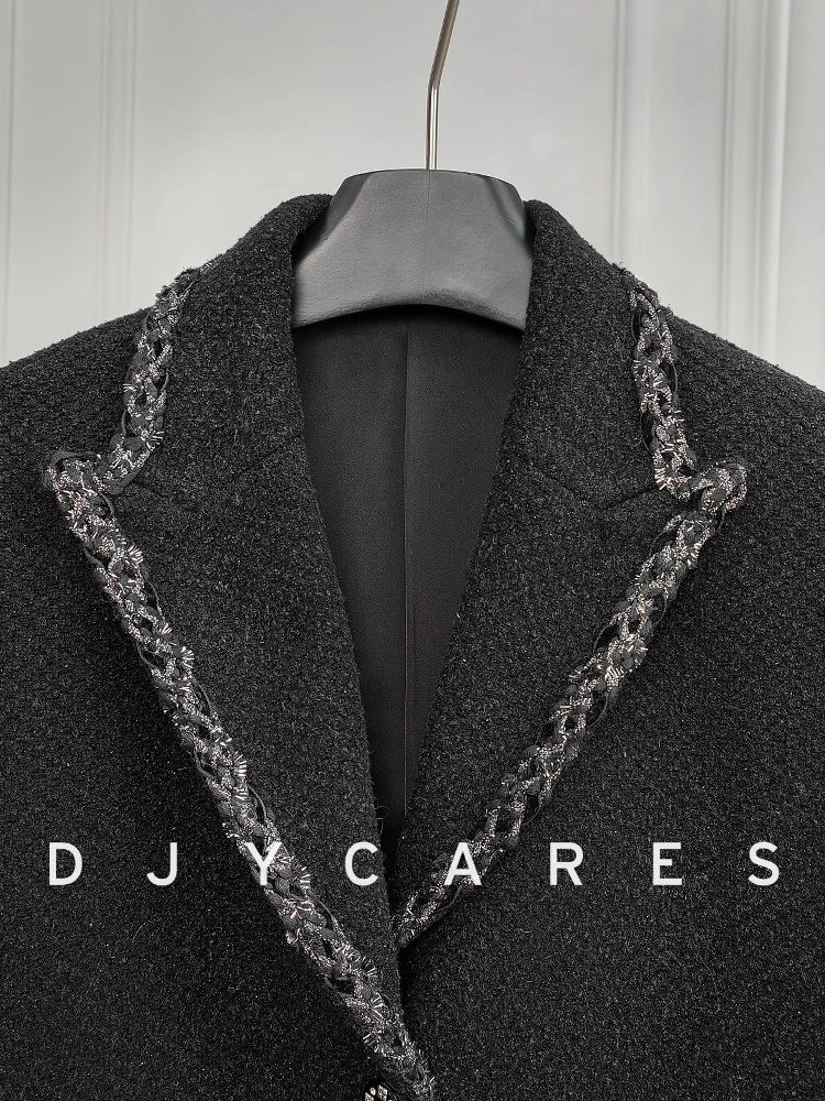 New Commuting black tweed jacket, suit collar top big  size