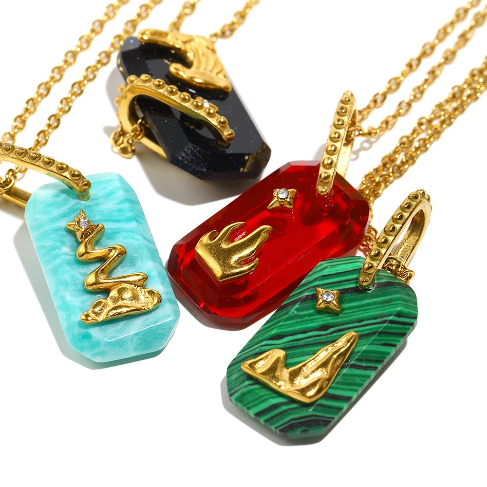 E.B.belle Colorful Rectangle Star Lion Pendant Neklace Acrylic Stainless Steel 18K Gold Plated Women Jewelry Hypoallergenic Gift