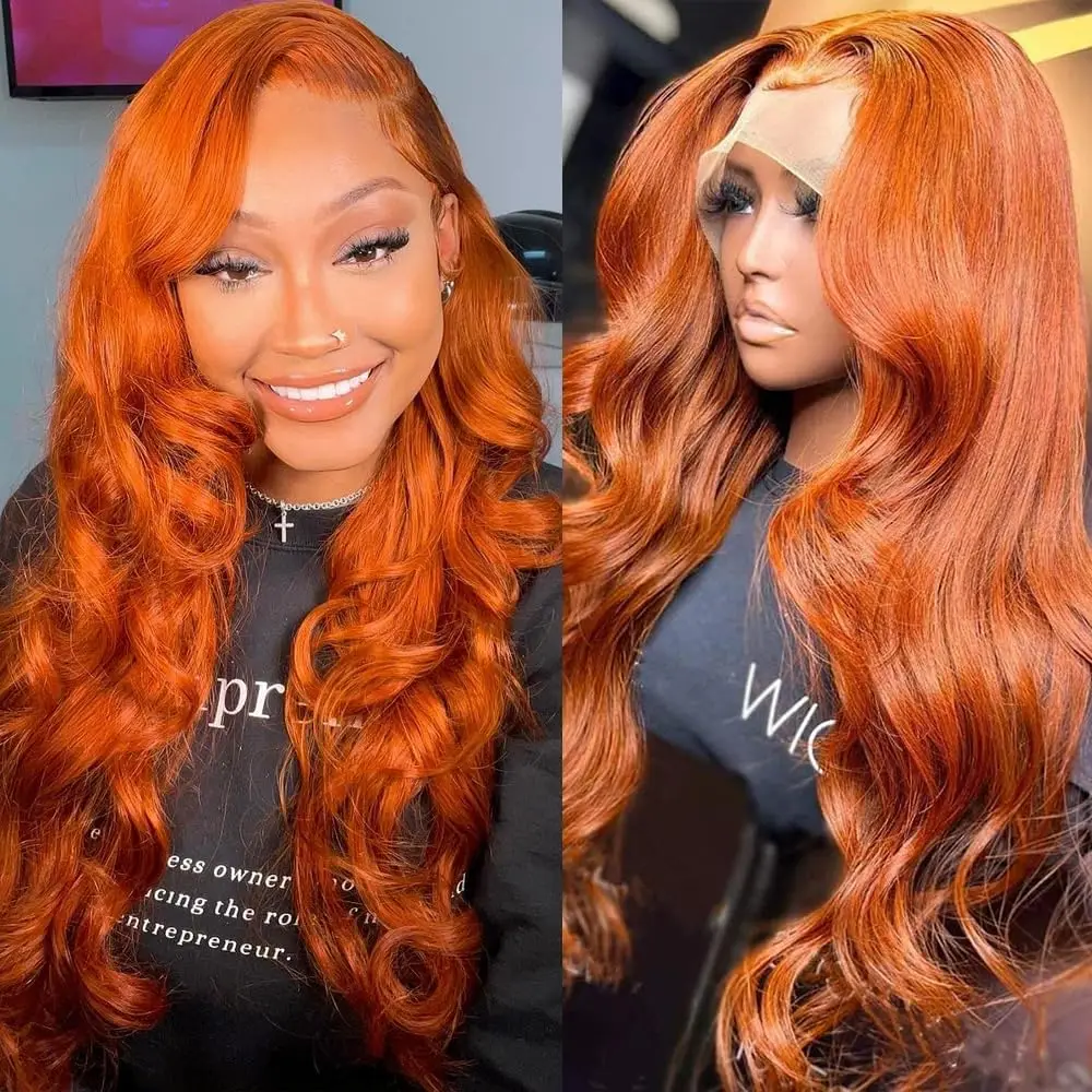 28Inch Ginger Orange 13x6 HD Lace Front Wigs Human Hair Pre Plucked 350 Ginger Orange Body Wave Wigs Pre Plucked for Black Women