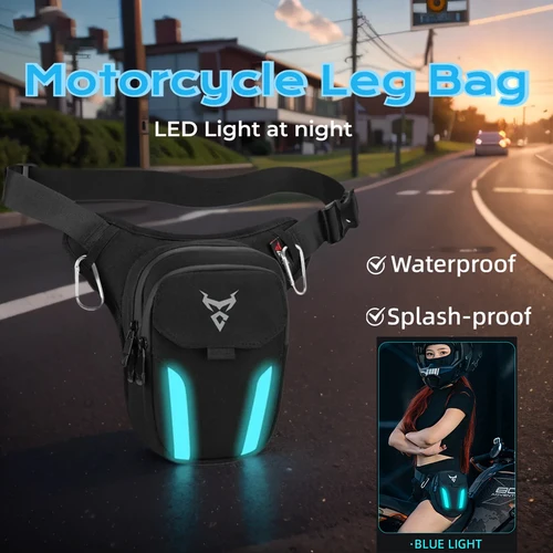 Cool Ice-Blue LED Light Drop Leg Bag motocicleta impermeable riñonera cadera Bum Fanny Pack conducción al aire libre ciclismo senderismo escalada