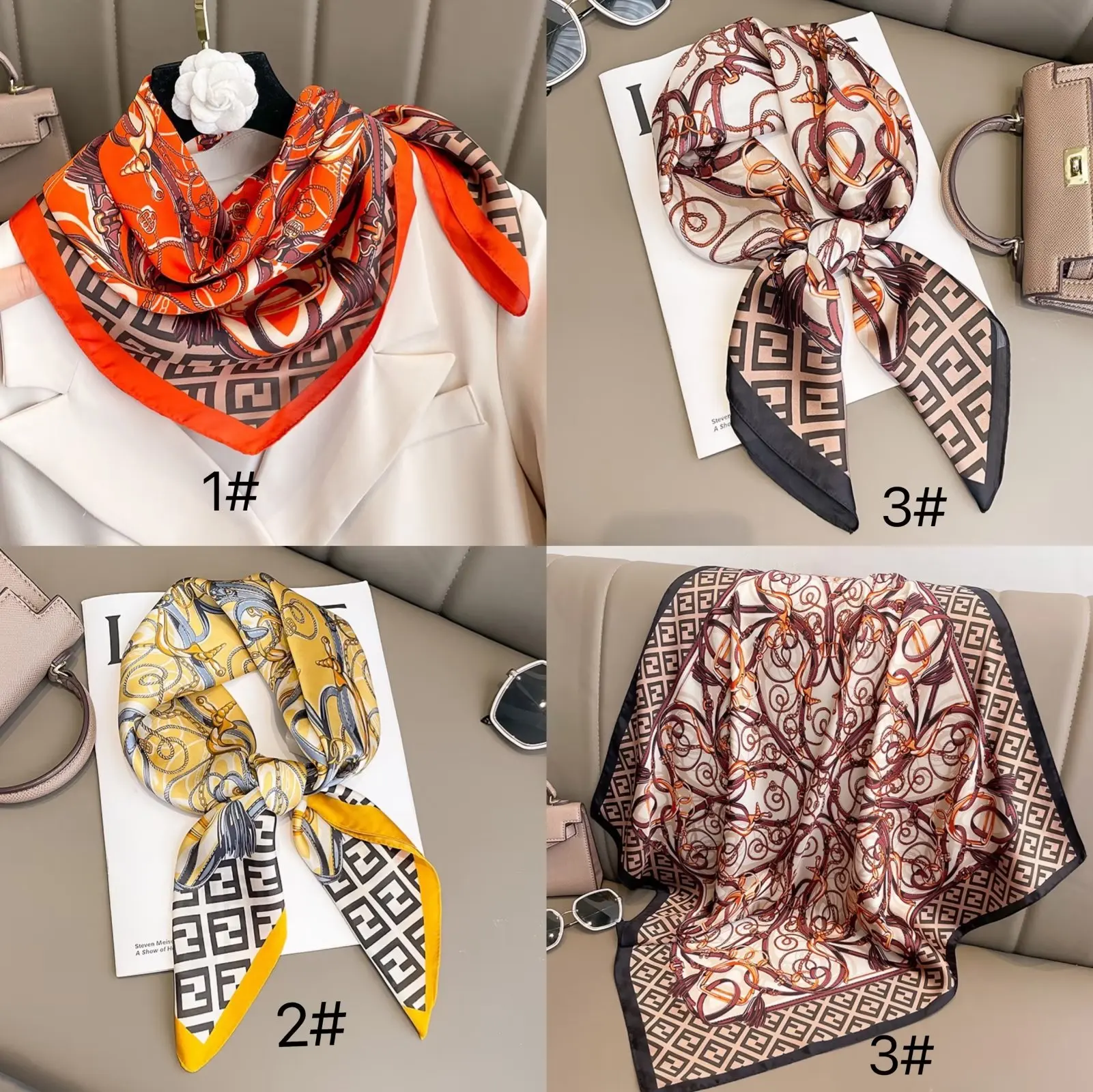 

70*70 см, роскошный брендовый дизайн, шелковый шарф, роскошный модный шарф, женский платок, узкая сумка, шарфы, новый популярный шейный платок, повязка на голову для волос