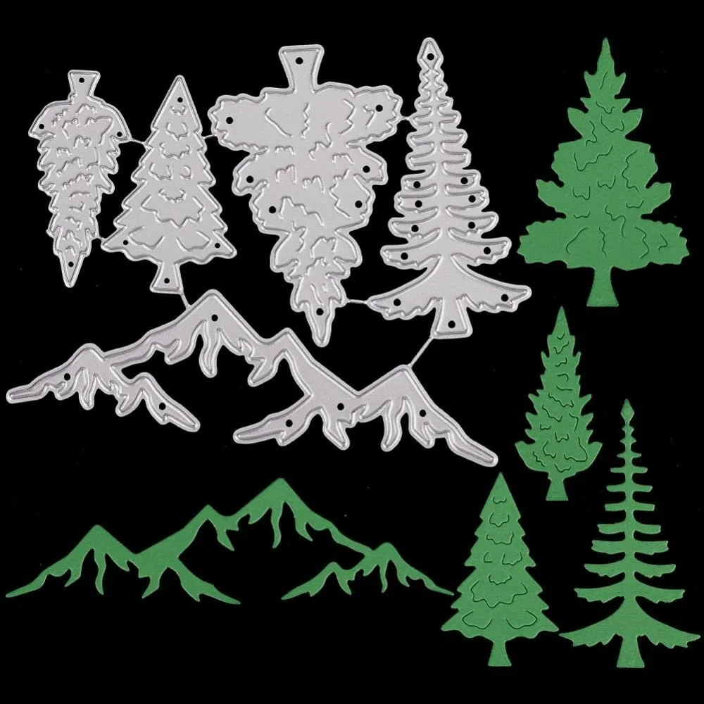 Christmas Tree Metal Die Cuts Mountain Forest Cut Stencils Pine Tree Plant Merry Christmas Cutting Die for Holiday DIY Scrapbook