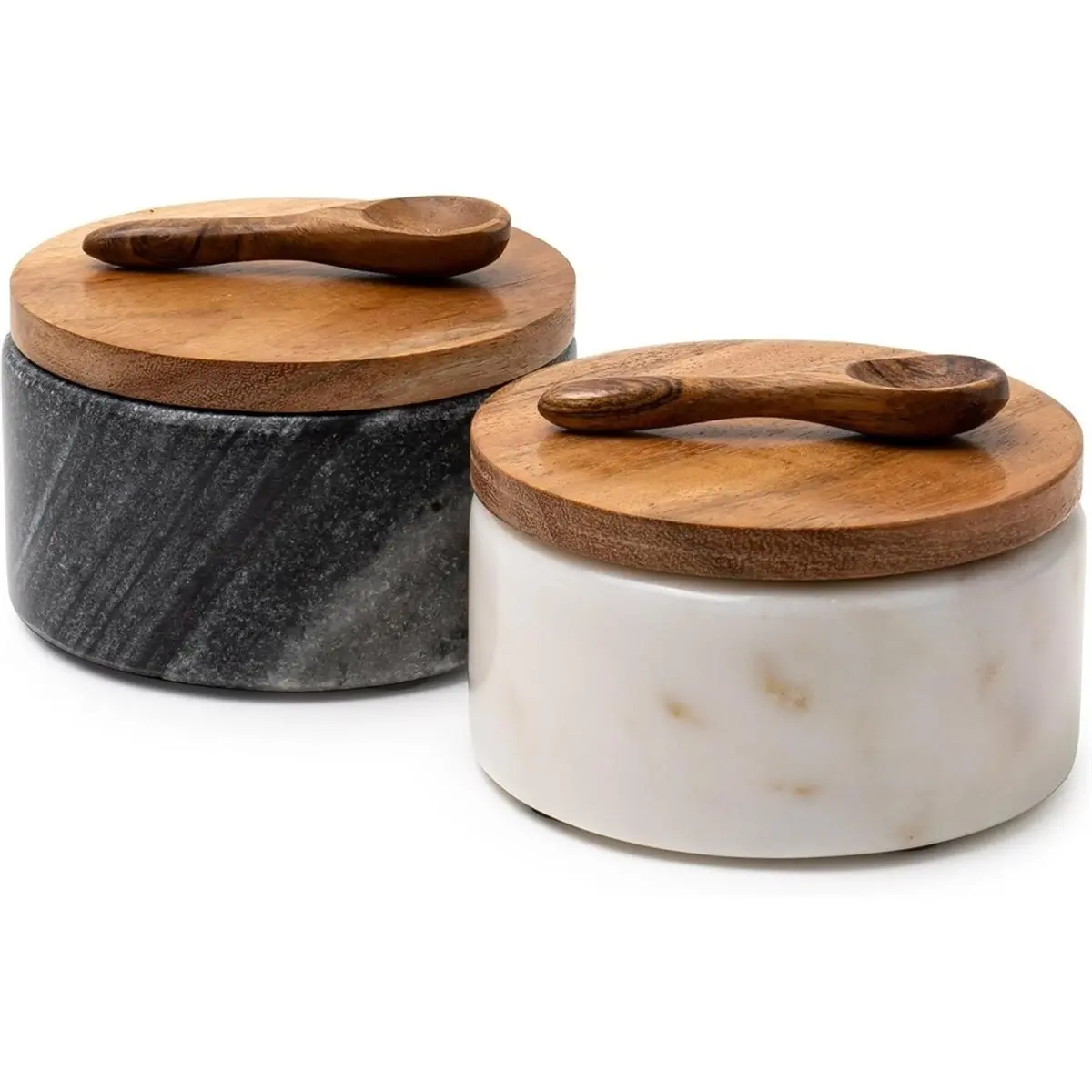 Workshop Gear 1set Seasoning Jars with Wooden Lids and Spoons, Marble Salt Shakers, and Seasoning Storage Jars-Perfect for Kitch