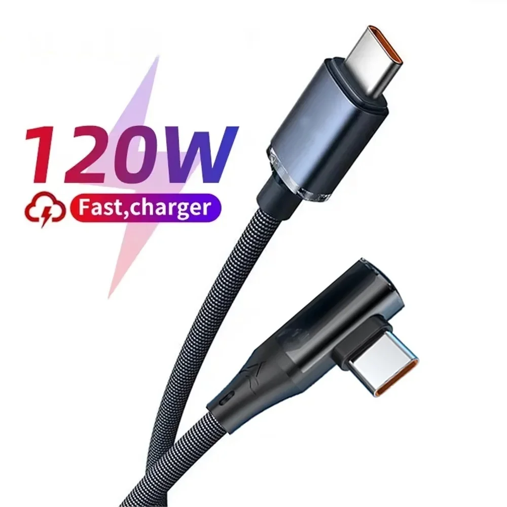 120W 90-Grad-Winkel-USB-C-Kabel, schnelles Ladekabel für iPhone, Samsung, Xiaomi, Huawei, PD Typ-C, schnelles Ladekabel