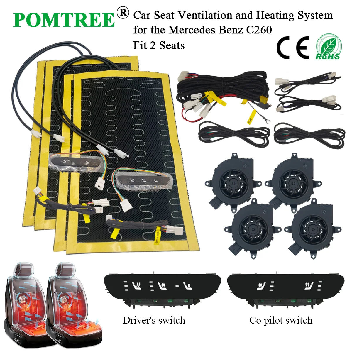 Built-in Car Seat Ventilation And Heating System Kit Suitable For Mercedes Benz C260 Seat Modification,Includ Dedicated Switch