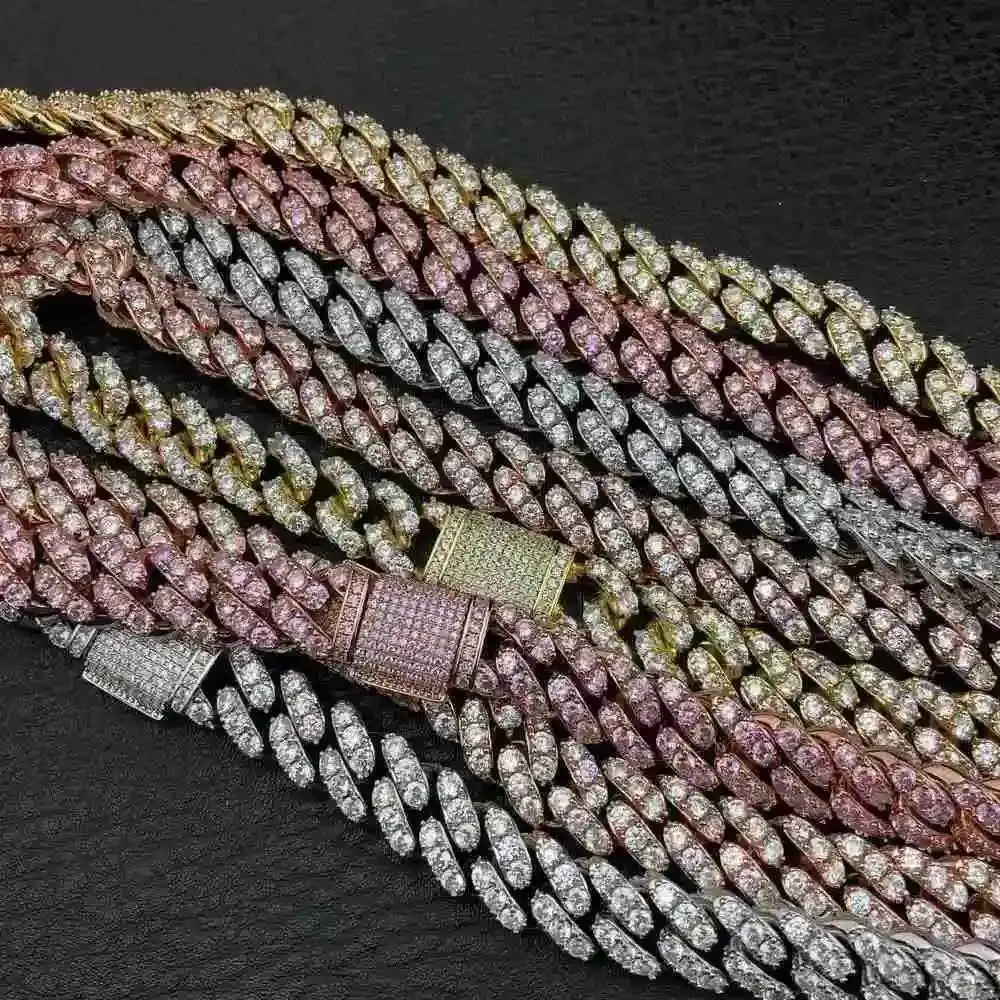 

12mm 925 Sterling Silver Iced Out Vvs Moissanite Diamond Cuban Link Chain