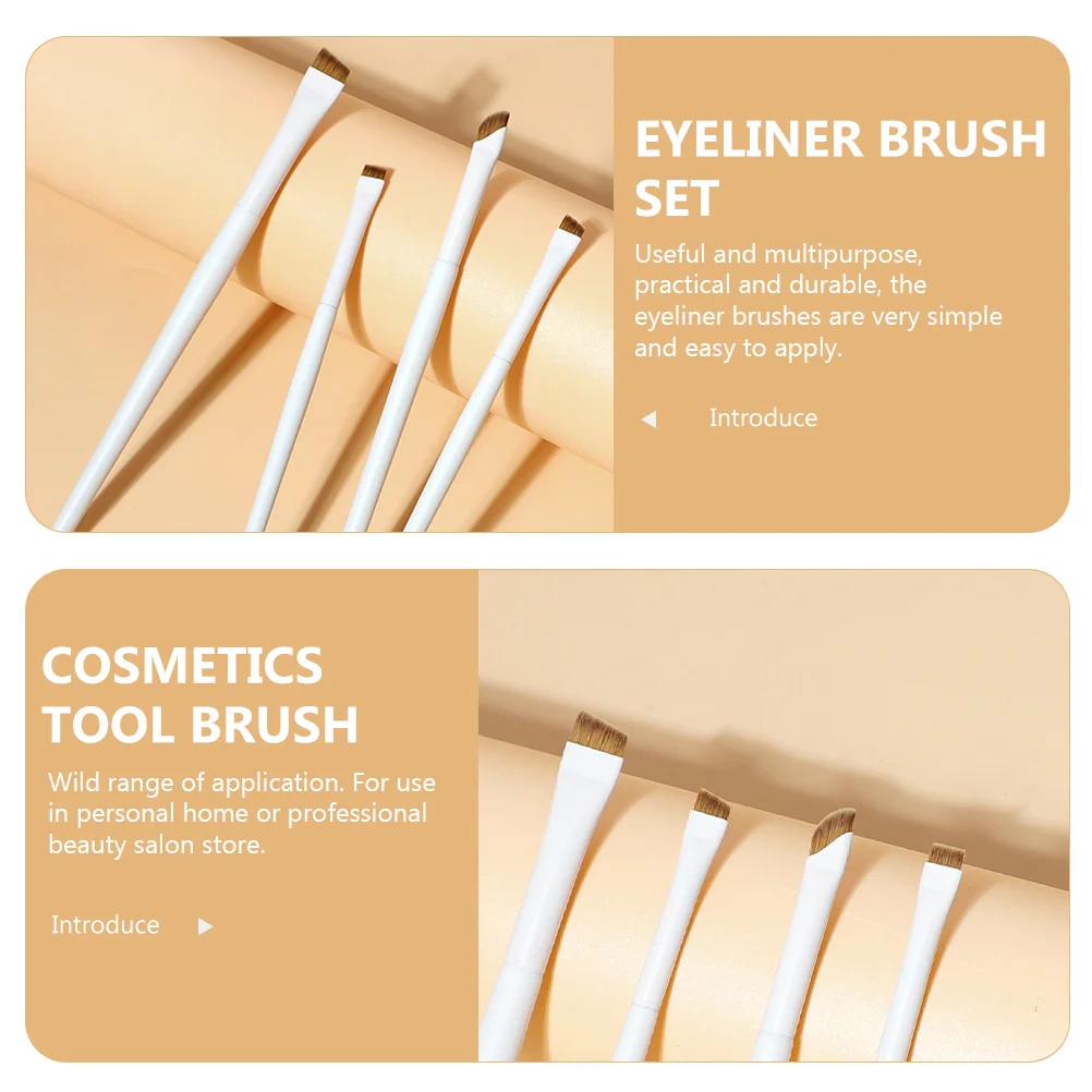 

4 pcs Eyeliner Brush Set Makeup Brushes Tool Eyeshadow Eyebrow Flat Travel Brush For Women'S Eye Makeup Kit
