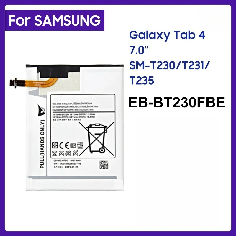 

For Samsung Tablet Battery EB-BT230FBE 4000mAh For Samsung Galaxy Tab 4 7.0 7.0 T230 T231 T235 SM-T230 SM-T231 SM-T235