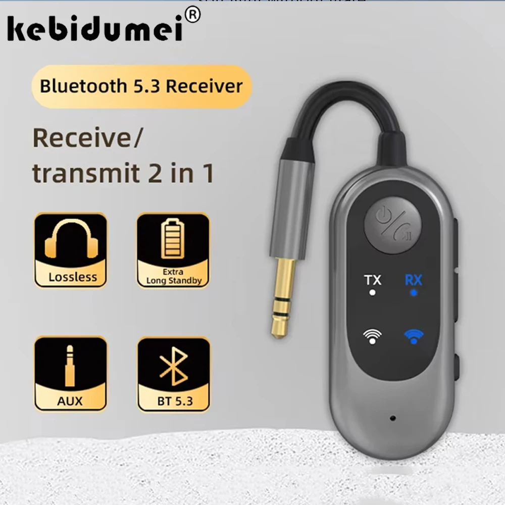 2 IN 1 Bluetooth 5.3 Audio Receiver Transmitter 3.5MM AUX Stereo Music Wireless Adapter Headphone Speaker With Mic For Car TV PC