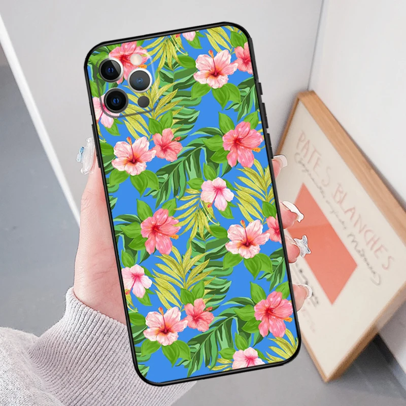 Hibiscus Flowers Floral Hybrid Funda Case For iPhone 11 12 13 14 15 Pro Max Plus Mini X XR XS Max SE 2020 2022 7 8 Cover