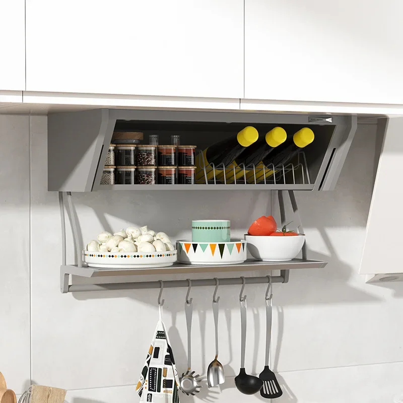 Pull down the hanging cabinet, storage box, hidden seasoning box at the bottom of the cabinet