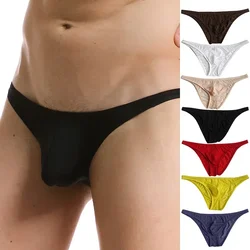 Sexy Ultra Thin Briefs Underwear For Men Ice Silk Solid Color Low Rise Underpants Soft Bulge Pouch Briefs Panties Pump Man