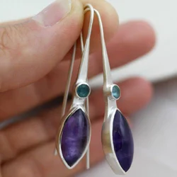 Horse Eye Shape Purple Zircon Decor Hook Earrings Elegant Sexy Style Zinc Alloy Silver Plated Jewelry Female Gift