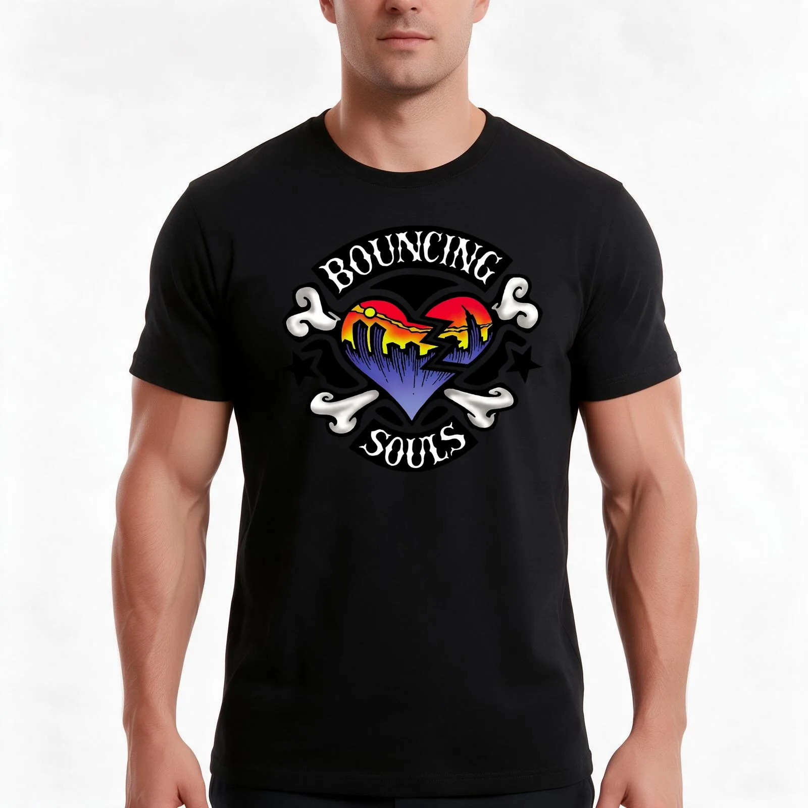 Bouncing Souls T-Shirt, Summer Casual Cotton Tee, Oversized Streetwear Tops, Vintage Graphic Print, Loose Fit Short Sleeve