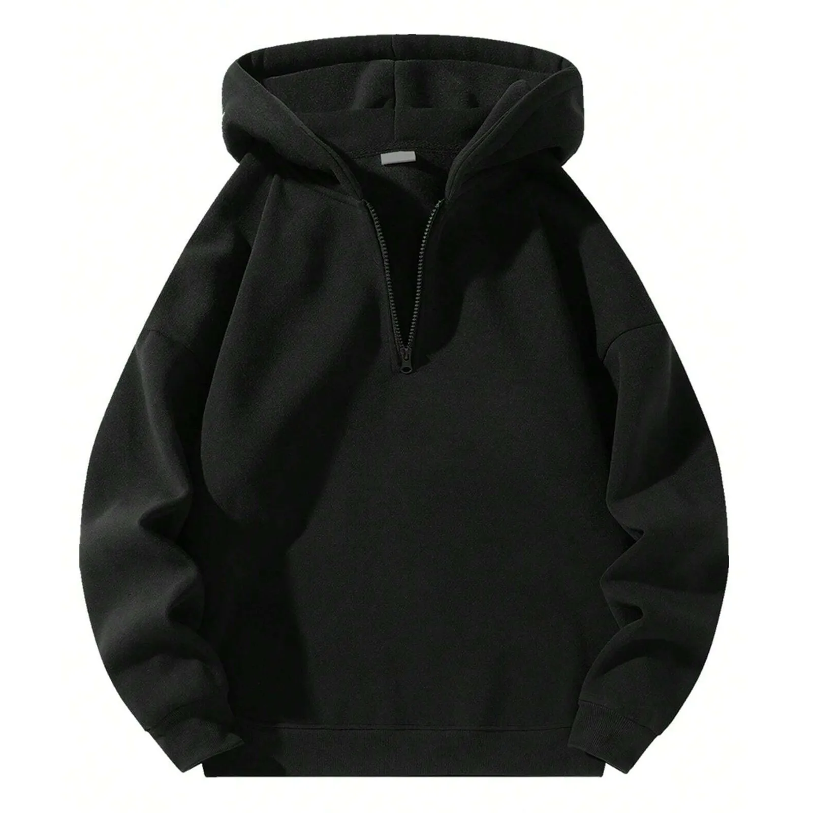 Mens Fashion Handsome Half Zip Hoodie Sweatshirt 2025 Spring New Black/Grey Loose Drop Shoulder Hooded Jackets Streetwear