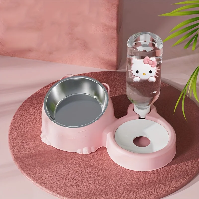 

Sanrio Hello Kitty 2-in-1 Stainless Steel Gravity Pet Bowl, Anti-Spill Automatic Feeder, Cute Hello Kitty Design, Liftable Food