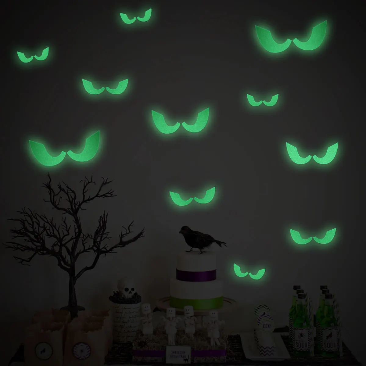 

Luminous Devil Eyes Wall Decal 24 Pieces Glow in The Dark Halloween Stickers for Walls Spooky Home Decor Horror Theme Party