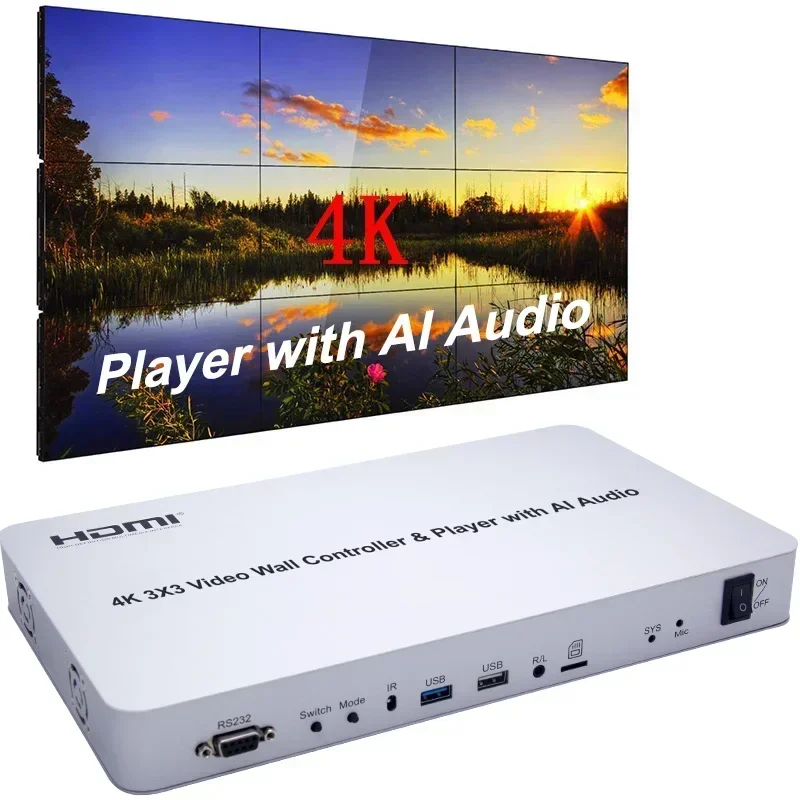 

4K 3x3 Intelligent Voice Video Wall Controller USB Player with AI Audio 2x3 1x4 Multi Screen Stitching Processor TV Wall Splicer