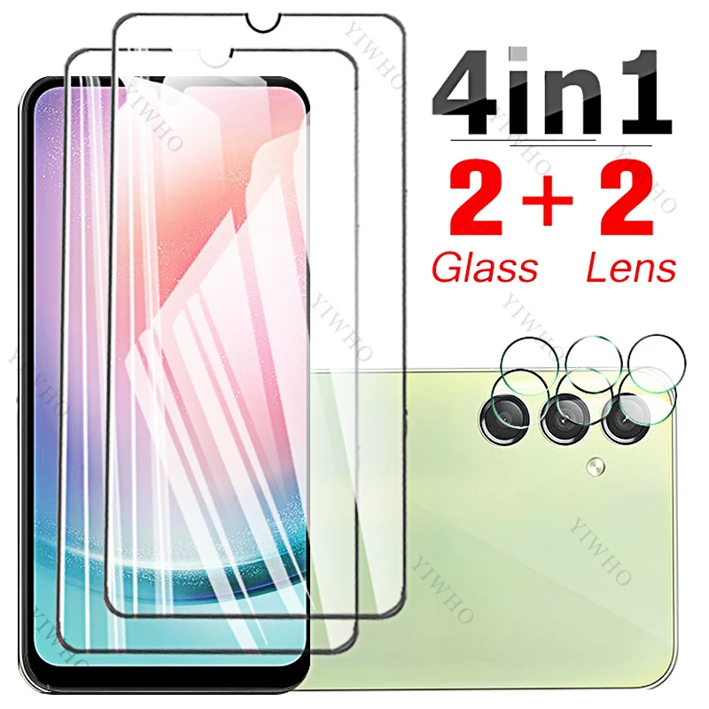 4in1 Camera Lens for Samsung Galaxy A24 4G A 24 SM-A245F Screen Protectors Tempered Glass Protection Glass Fingerprint Unlock HD