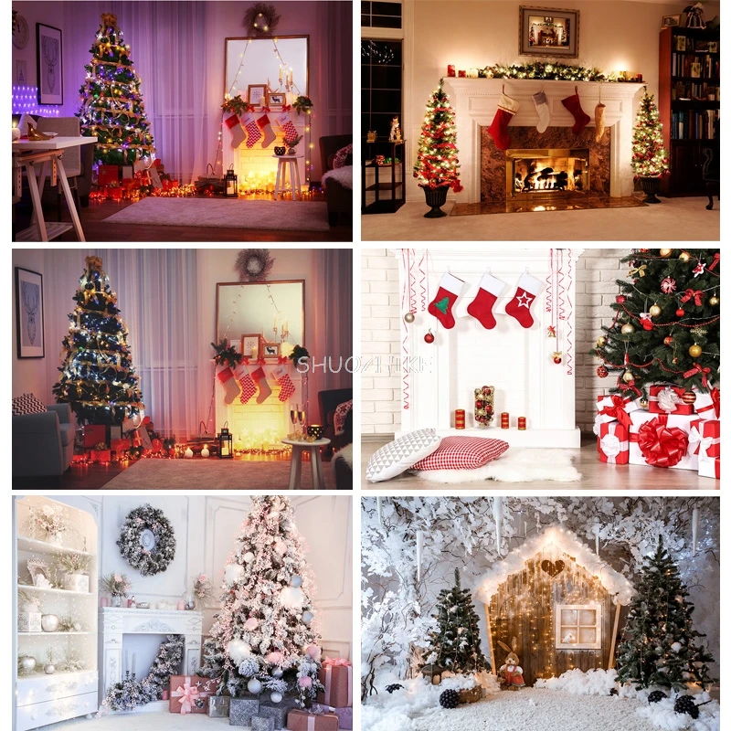 

SHUOZHIKE Thin Cloth Christmas Day Indoor Theme Photography Background Christmas Tree Backdrops For Photo Studio Props CHM-104