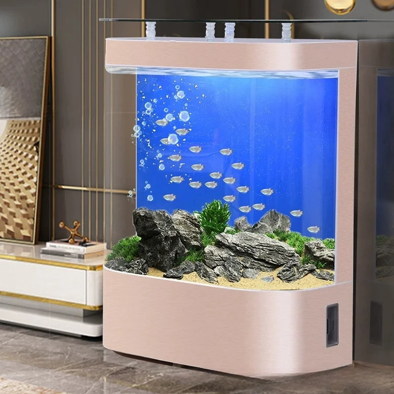 New design large curved living room goldfish aquarium glass wall floor ecological aquarium fish tank
