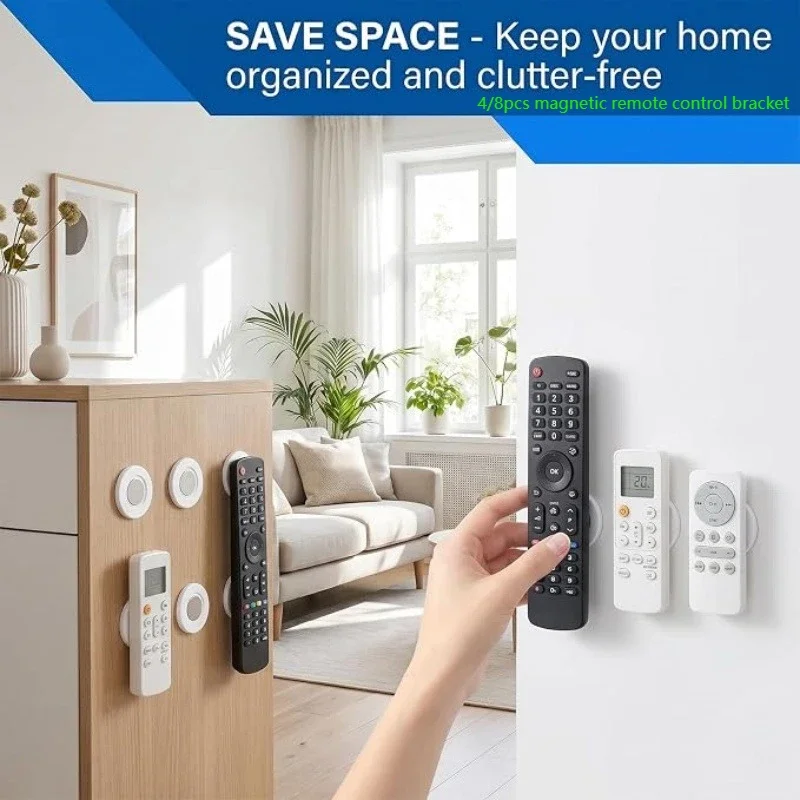 4/8pcs Magnetic remote control bracket wall-mounted sticky remote control fixed storage bracket TV remote control bracket