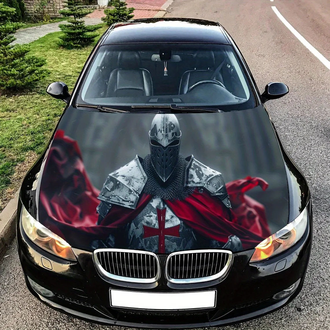 

The Majestic Red Cloaked Paladin Car Hood Decal Sticker, Durable Car Vinyl Wraps Suitable for Most Vehicles, Car Engine Hood Pro