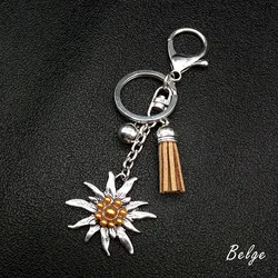 Germany Oktoberfes Edelweiss Keychains Ring for Women Fashion Key Chain Bag Accessories Jewelry Wholesale llaveros para mujer