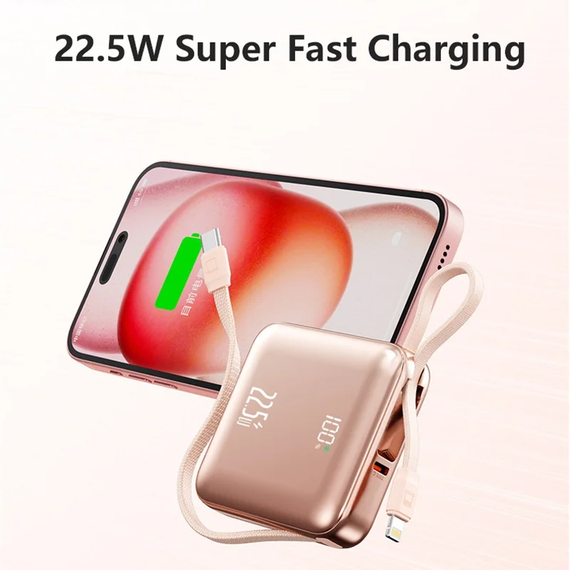 Mini Power Bank 20000mAh Zewnętrzny Akumulator 22.5W Szybkie Ładowanie Do iPhone 17 Xiaomi Samsung Przenośna Ładowarka z Kablem Powerbank
