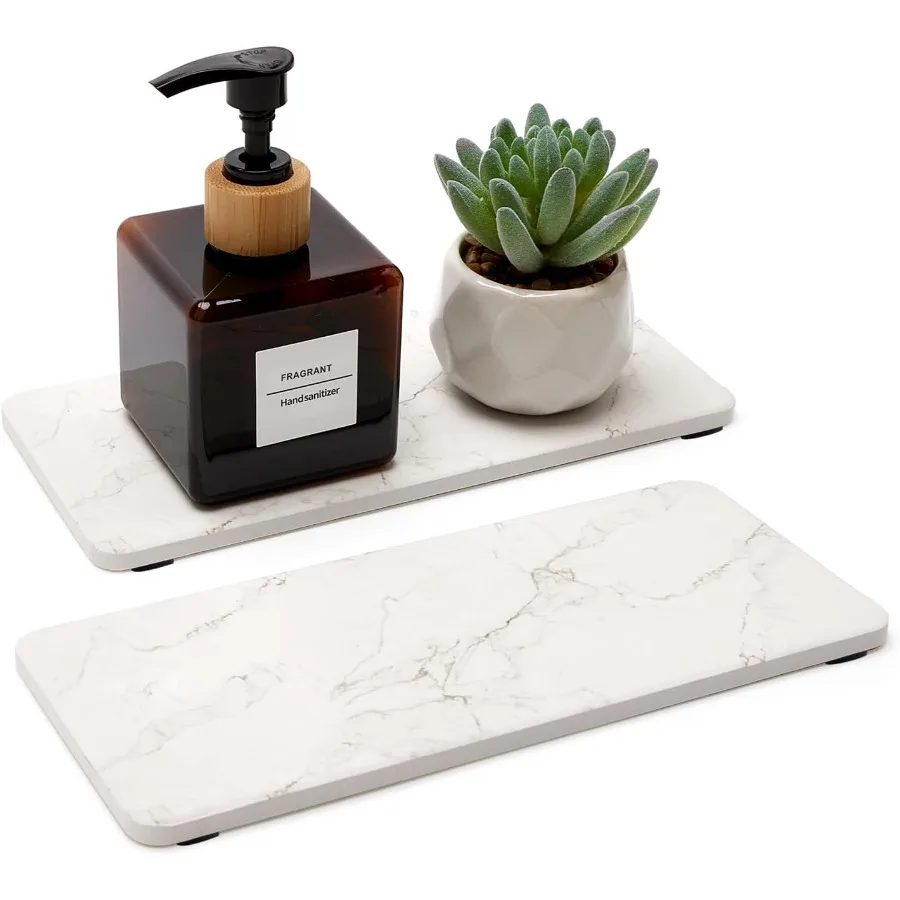 

2 шт. водопоглощающие каменные подносы для сушки камней для раковины в ванной комнате, кухонная столешница, диспенсер для мыльницы, держатель для губки, белая керамическая ванна