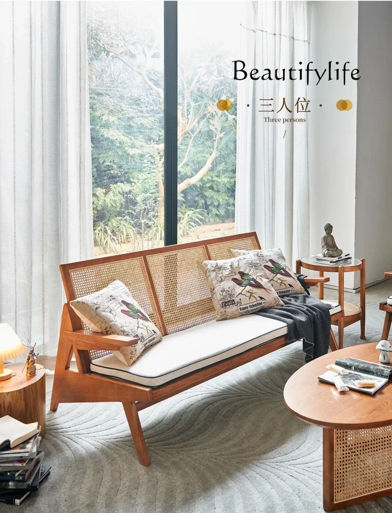 

BJ Wood Recliner Japanese Bed & Breakfast New Chinese Style Couch Nordic Rattan Sofa Combination Mid-Ancient