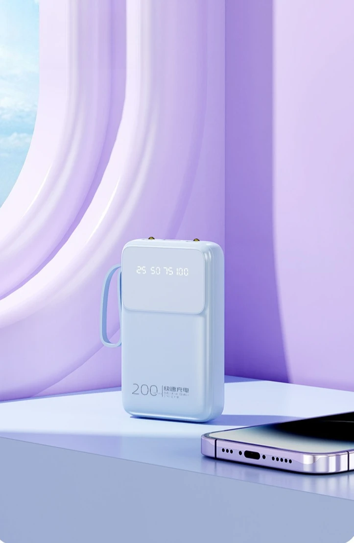 Power Bank Portabel Kapasitas Ultra Besar 20000mAh dengan Tiga Kabel Terintegrasi