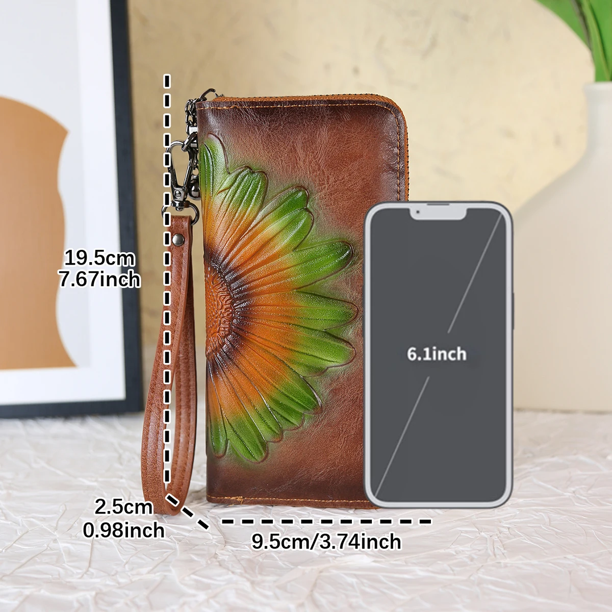 2025 nowa torebka damska zamek długi portfel Retro tłoczony ręcznie malowany natryskowo portfel rzemieślniczy moda damska