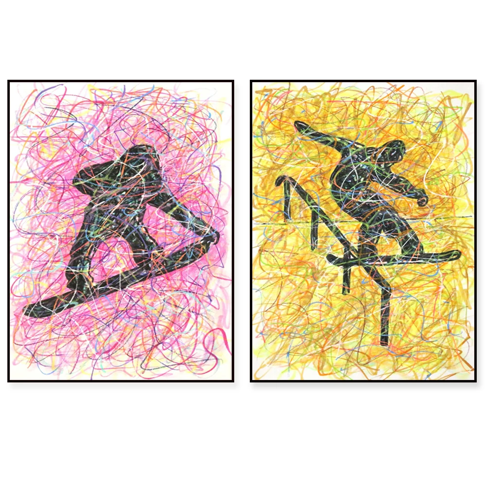 Graffiti Snowboard Art Poster - Nordic Wall Painting Decoration for Extreme Sports Lovers Gift Idea Snowboard Line Design