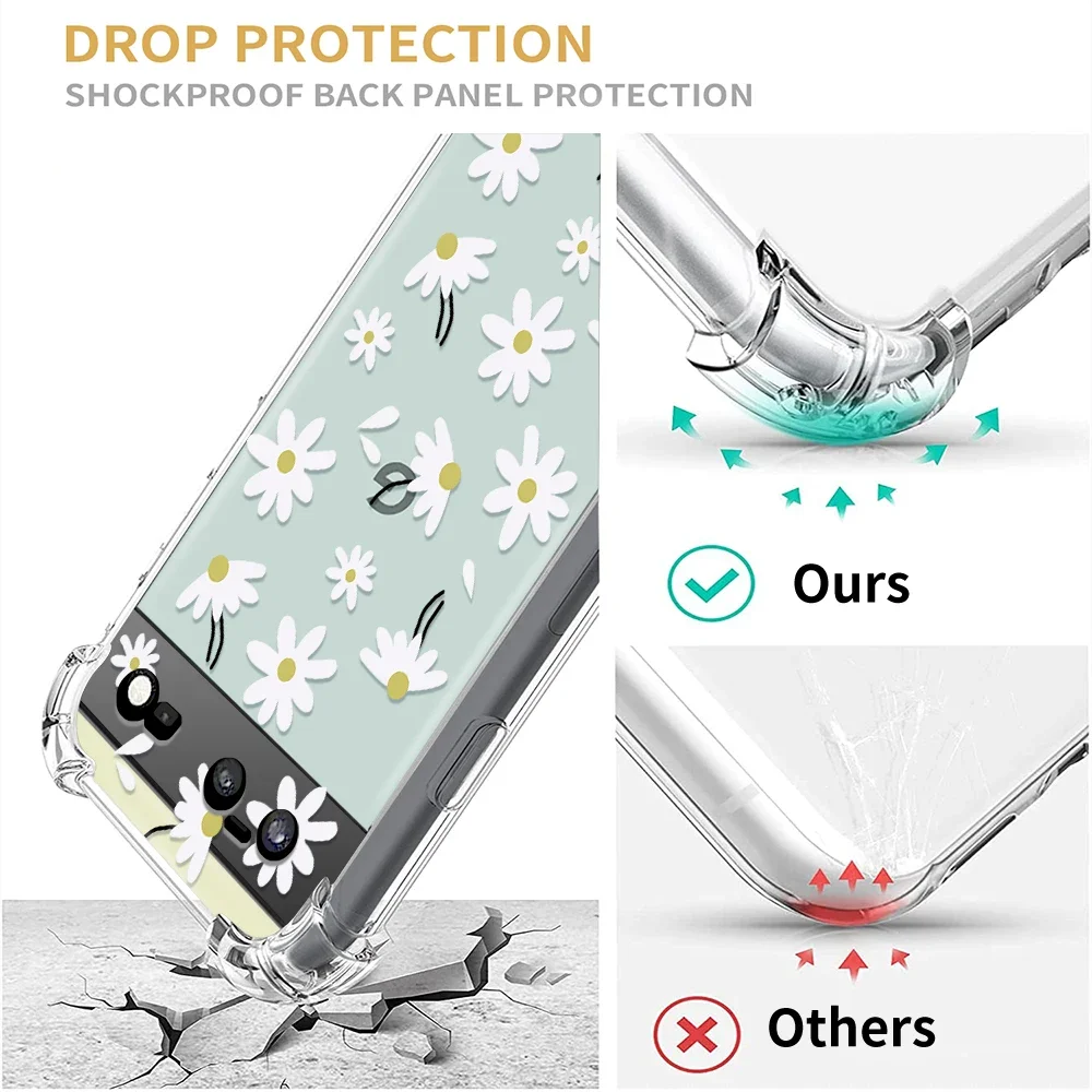 Flowers Transparent Case for Pixel 7a 7 7Pro Shockproof Soft TPU Silicone Fundas for Google 6a 6 6Pro Back Shell Covers Coque