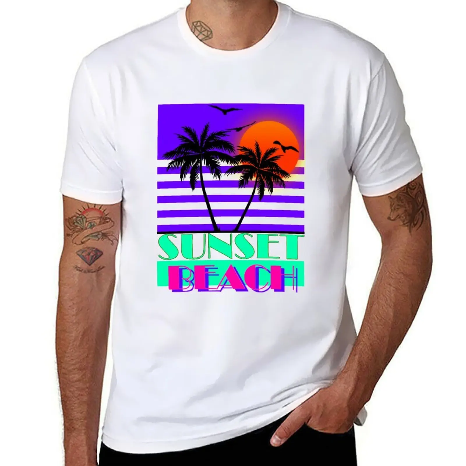 

Sunset Beach Retro 80s Style T-Shirt funny t shirts man anime t shirts for man T-Shirt