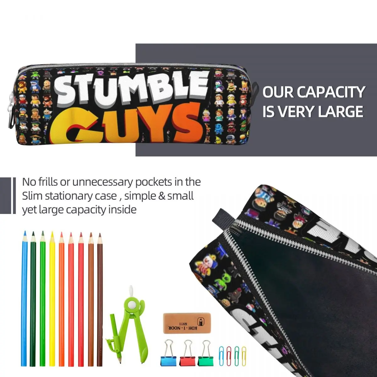 Stumble Guys Funny Game Pencil Case Cartoon Pencilcases Pen Box for Student Big Capacity Bag Office Gifts Accessories