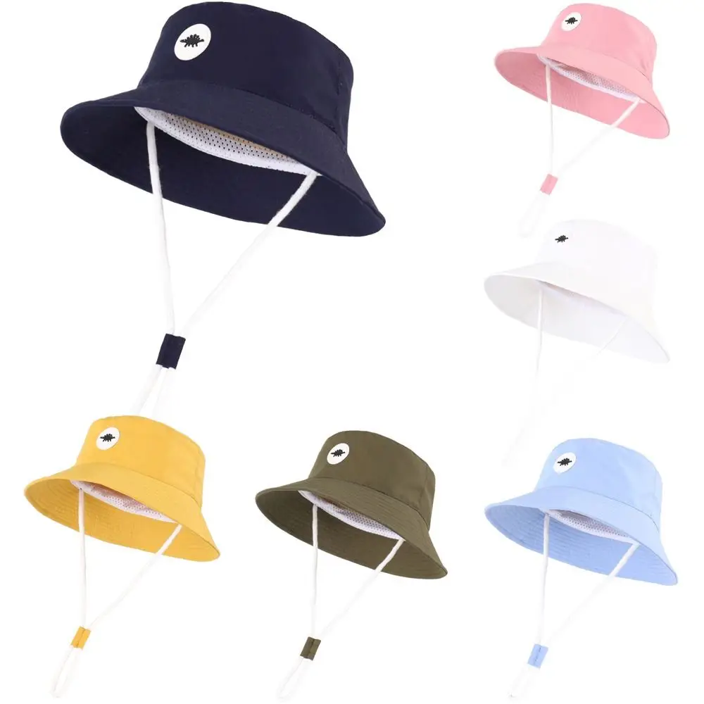 

Solid Color Kids Baby Sun Hat Adjustable Dinosaur Pattern Toddler Bucket Hat Sun Protective Wide Brim Children Beach Hats