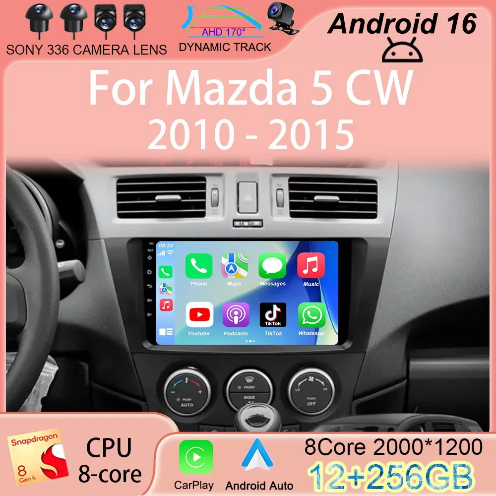 

Android 16 Car Radio Carplay Auto For Mazda 5 CW 2010 2011 2012 2013 2014 2015 Multimedia Navigation Player Video WIFI+4G DSP