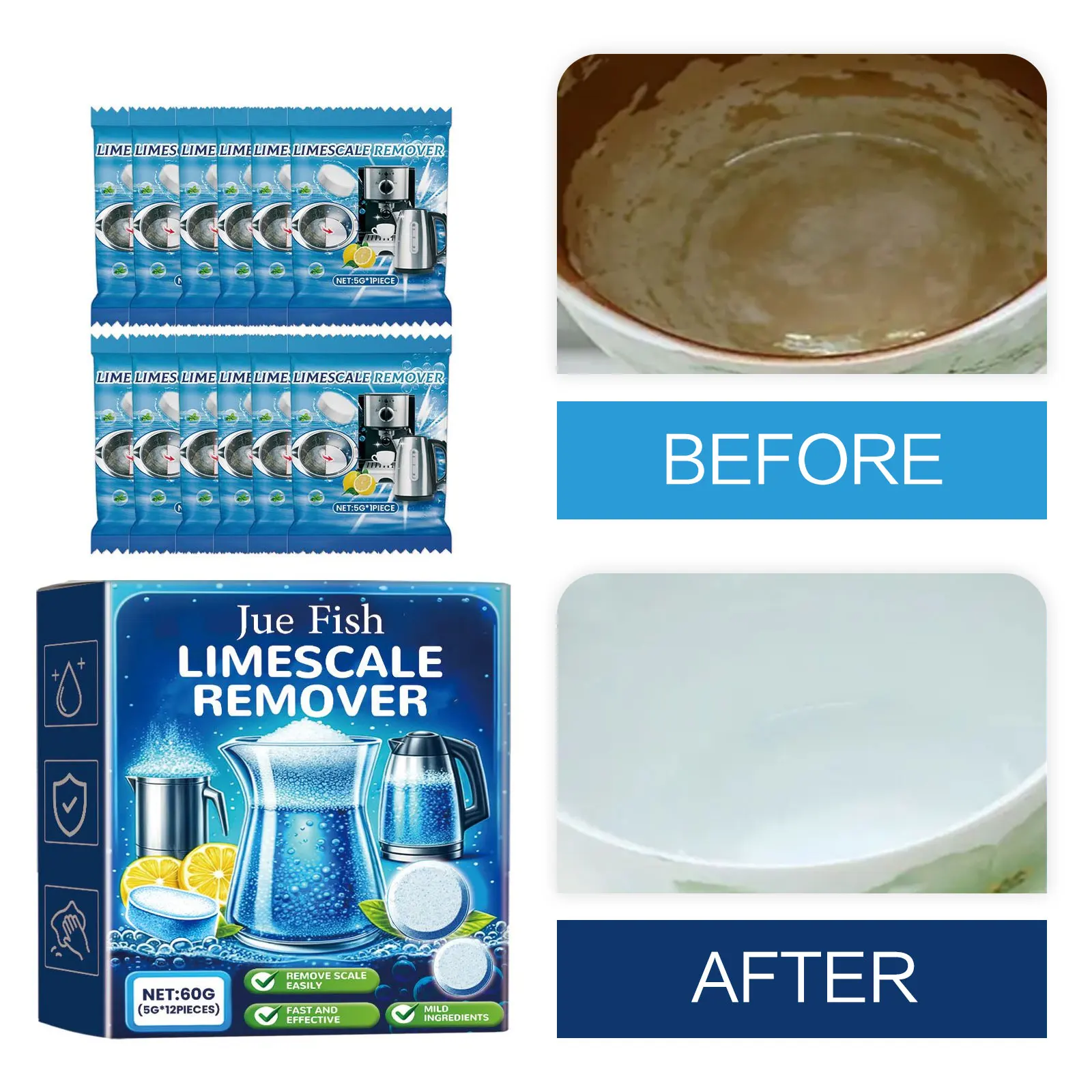 Kettle Descaler Effervescent Tablets Food Grade Coffee Machine Limescale Remover Tea Stain Cleaner