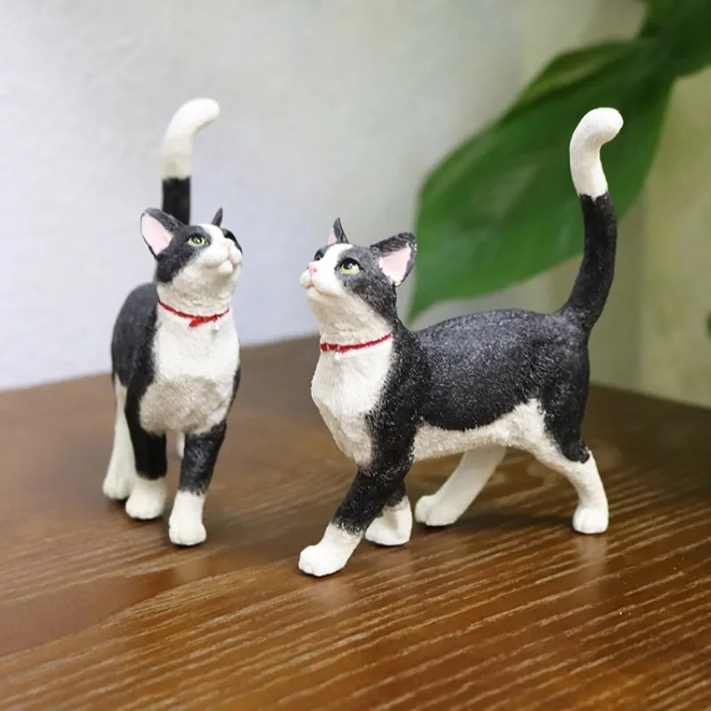 

Realistic Tuxedo Cat Model Cow Print Resin Car Decor Handcrafted Dashboard Ornament Adorable Feline Figurine for Pet Lovers