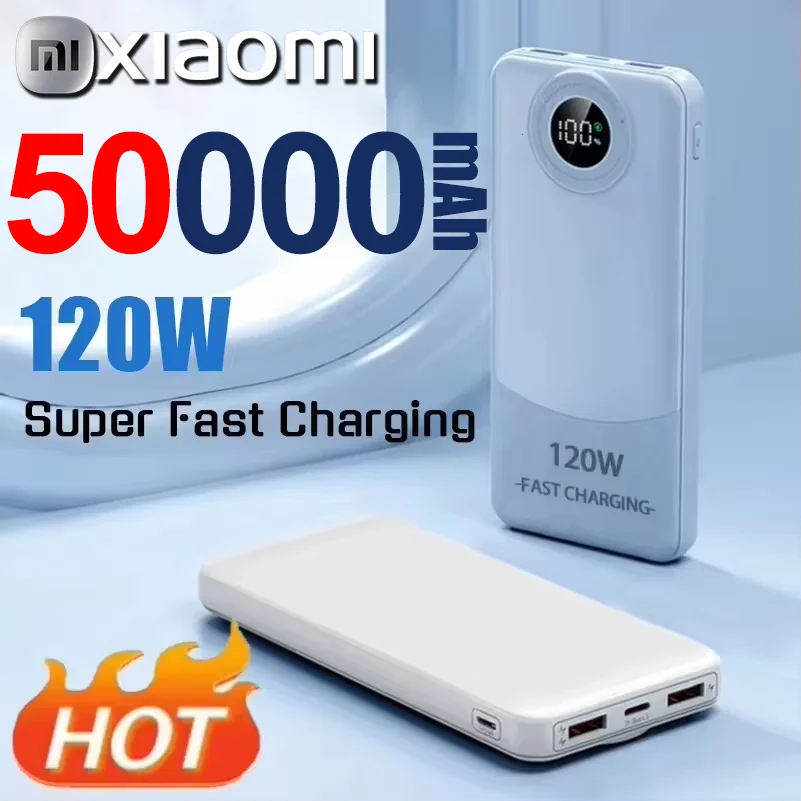 Xiaomi 50000mAh PowerBank 120W Super Fast Charging Four Heads Portable Charger Emergency Battery Supply For iPhone Samsung 2025