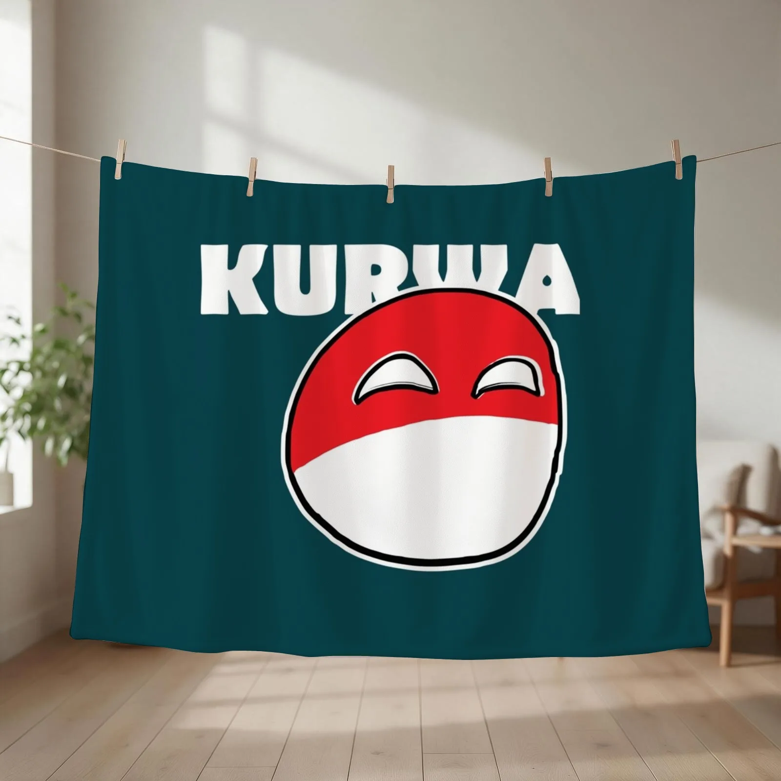 Happy Polandball Meme Kurwa Throw Blanket couch cozy soft plush fuzzy picnic outdoor blanket